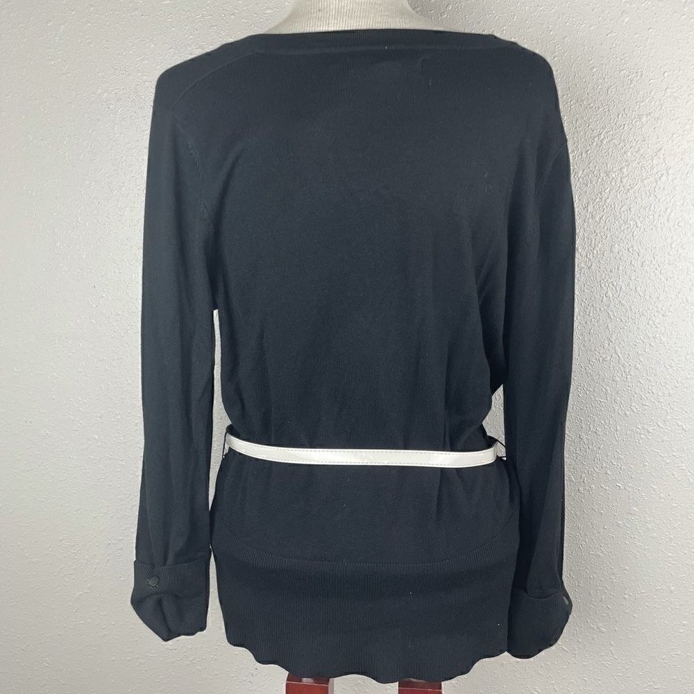 NWT Sharagano Black Cardigan Sweater and White Belt Size L - Picture 5 of 8